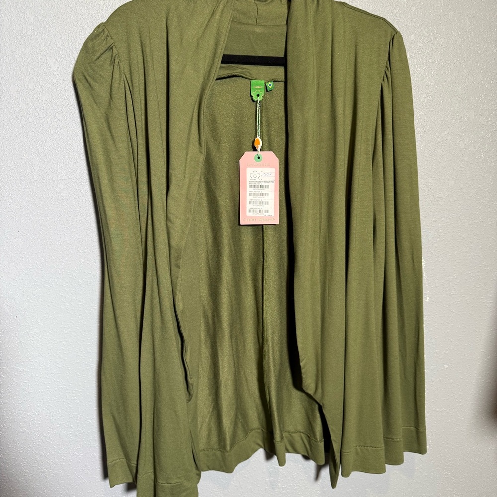 Farm Rio Olive Green‎ Draped Open Front Knit Blazer Cardigan G NWT